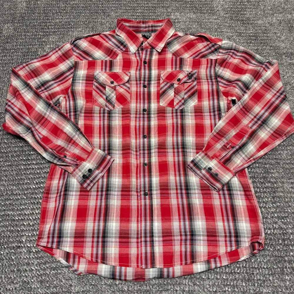 AVIREX Mens Red Plaid Flannel Long Sleeve Button Up Shirt‎ L Cotton Blend